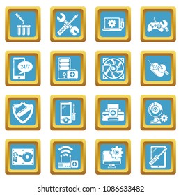 Computer repair service icons set vector sapphirine square isolated on white background 