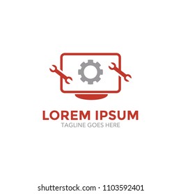 computer and repair service logo vector illustration design