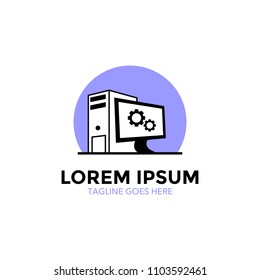 computer and repair service logo vector illustration design