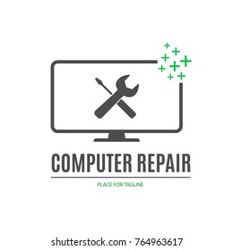 Computer repair service logotype design with wrench and screwdriver
