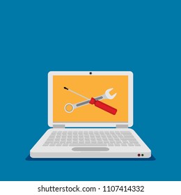 Computer repair service, maintenance, technical support. Flat design. Vector illustration