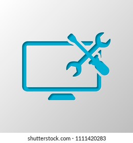 Computer repair service. Paper design. Cutted symbol with shadow