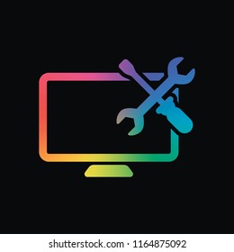 Computer repair service. Rainbow color and dark background