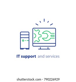 Computer Repair Services, IT Support Concept, Software Development, System Administration, Desktop Upgrade And Update, Program Installation, Vector Line Icon