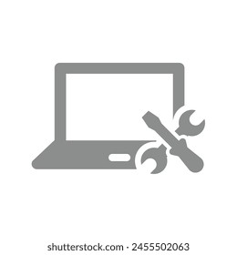 Icono del Vector del taller de reparación de ordenadores. Portátil y destornillador, servicio de fijación y Asistencia.