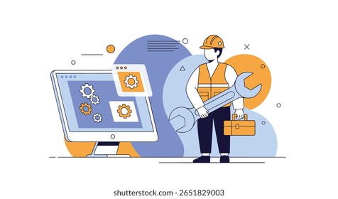 Especialista em reparação de computadores que corrige problemas técnicos com ferramentas e equipamentos