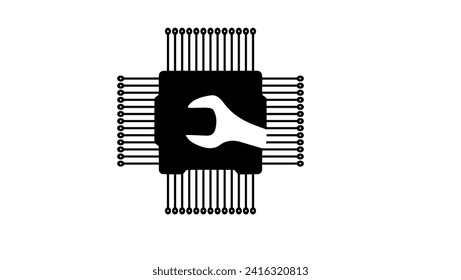 computer repair symbol, black isolated silhouette