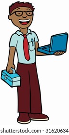 Computerreparaturtechniker Mann: Elektronisches Fachzeichen.