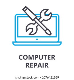 computer repair thin line icon, sign, symbol, illustation, linear concept, vector 