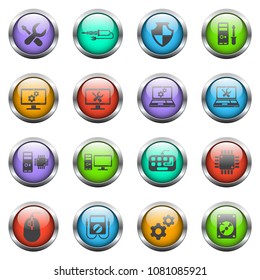 computer repair vector icons on color glass buttons
