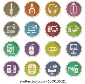 computer repair web icons in the form of round paper labels