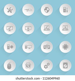 computer repair web icons on light paper circles