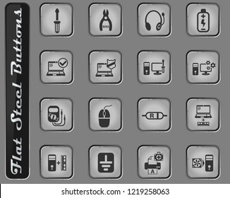 computer repair web icons on the flat steel buttons