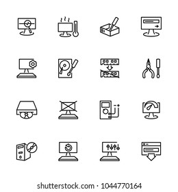 Computer Repairing, Service And Optimization Line Icon Set. Editable Stroke Vector, Isolated At White Background.