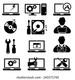 Computer Repairs On White Background Icons.vector