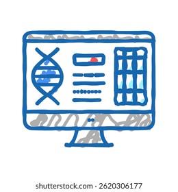 Vector de dibujo de icono de doodle de molécula genética de investigación por computadora. signo de molécula genética de investigación por computadora. ilustración de símbolo aislado