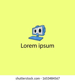 computer robot blue  mascot logo 