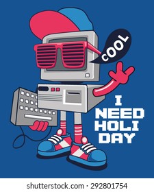 computer, robot character vector design, tee