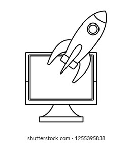 computer with rocket
