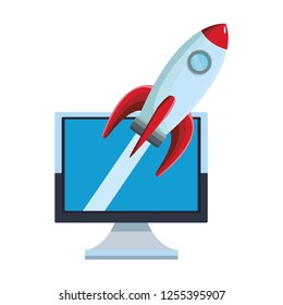 computer with rocket