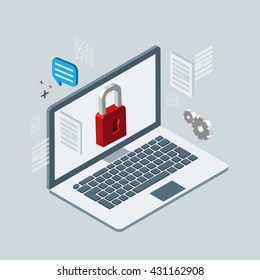 computer safety. Isometric 3d vector illustrations