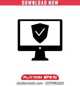 Computer safety Shield. Black. Security Vector Icon in flat design.Isolated.