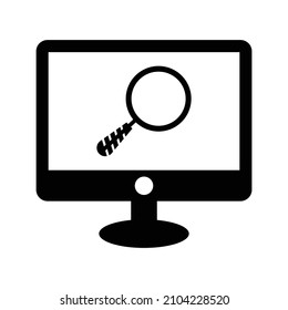 Computer, scan, search icon. Black vector graphics.