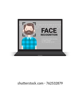 Computer Scanning User Male Face Identification Technology Access Control System Biometrical Recognition Concept Vector Illustration