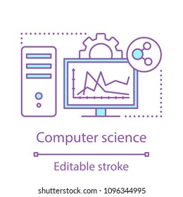 Computer science concept icon. E-learning. Digital technology and science. Computing idea thin line illustration. Vector isolated outline drawing. Editable stroke
