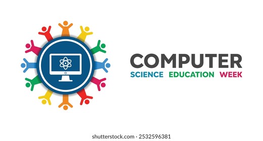 Semana de la Educación de Ciencias de la Computación. Pueblos, informática y ciencia. Ideal para tarjetas, Anuncios, carteles, redes sociales y más. El fondo blanco. 