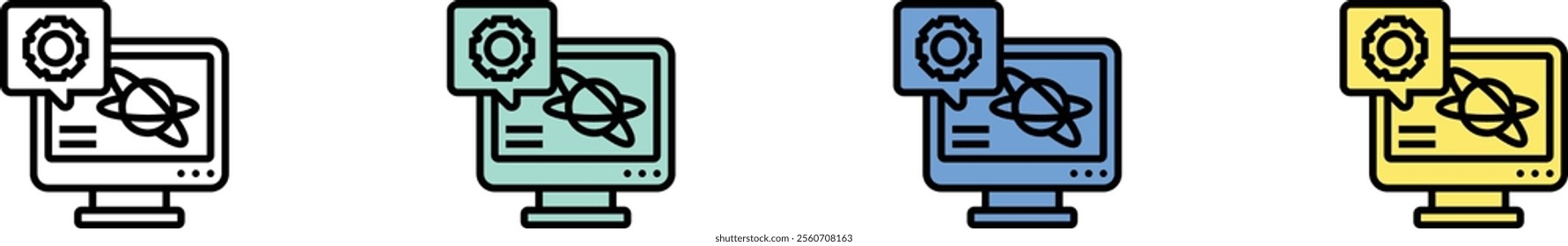 computer science icon. Outline, Green, Blue and Yellow Style Design Isolated On White Background