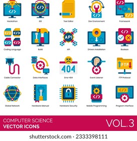 Computer Science Icons Including Computer; Science; Course; Degree; Analog; Technology; Digital; Internet; Local; Network; Bandwidth; Big; Data; Bit; Byte; Kilobyte; Megabyte; Gigabyte; Terabyte; Bug;