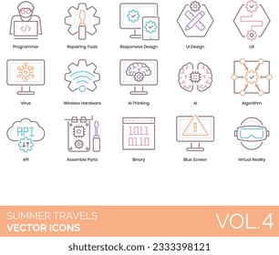 Computer Science Icons Including Computer; Science; Course; Degree; Analog; Technology; Digital; Internet; Local; Network; Bandwidth; Big; Data; Bit; Byte; Kilobyte; Megabyte; Gigabyte; Terabyte; Bug;