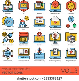 Computer Science Icons Including Computer; Science; Course; Degree; Analog; Technology; Digital; Internet; Local; Network; Bandwidth; Big; Data; Bit; Byte; Kilobyte; Megabyte; Gigabyte; Terabyte; Bug;