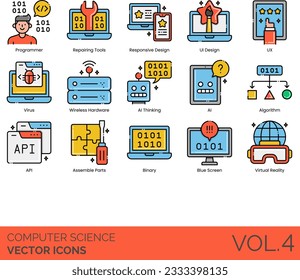 Computer Science Icons Including Computer; Science; Course; Degree; Analog; Technology; Digital; Internet; Local; Network; Bandwidth; Big; Data; Bit; Byte; Kilobyte; Megabyte; Gigabyte; Terabyte; Bug;