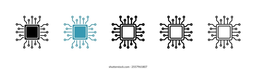Computer science icons pack in black and blue.