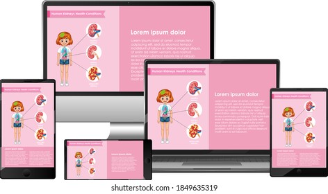 Computer with science infographic  on screen desktop illustration