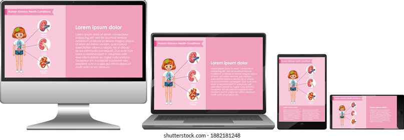 Computer with science infographic  on screen desktop illustration