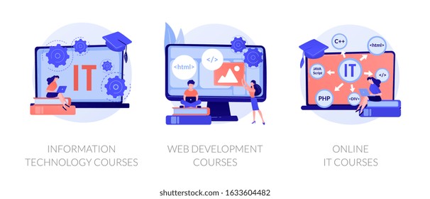 Computer Science, Internet Education, Remote Studying Icons Set. Information Technology Courses, Web Development Courses, Online It Courses Metaphors. Vector Isolated Concept Metaphor Illustrations