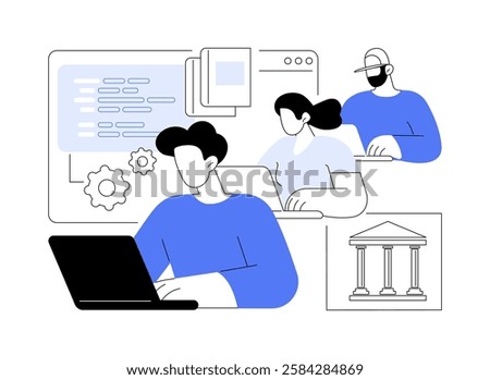 Computer science isolated cartoon vector illustrations. IT students learning computer information systems, network management, higher education, master degree, community college vector cartoon.
