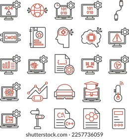 Línea de Ciencias de la Computación dos iconos set Iconos vectoriales de la computadora, Paquete vectorial de la computadora, Juego de iconos de programación, Línea de Ciencias de la Computación dos iconos