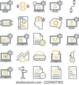Computer Science line dual icons set Computer vector icons,  Computer vector pack, Programing icons set, Computer Science outline dual icons
