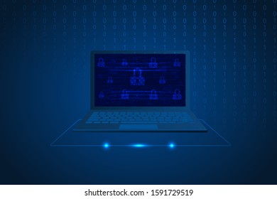 computer science and security code digital on abstract background. high protection and privacy online by laptop.