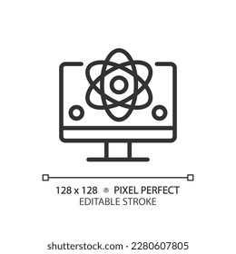 Computer science and STEM pixel perfect linear icon. Education course for students. Technology researching. Thin line illustration. Contour symbol. Vector outline drawing. Editable stroke