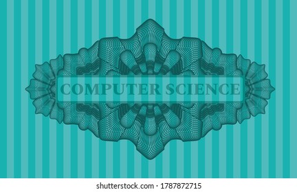 Computer science text inside Linear Turquoise color realistic emblem. Bars exquisite background. Illustration. 