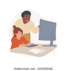 Computer Science Tutor Isolated Cartoon Vector Illustration. Computer Literacy Class, Science And Tech One-on-one Tutoring, Make Hardware Project With Tutor, Learn Software Cartoon Vector.