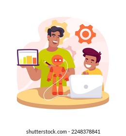 Computer science tutor isolated cartoon vector illustration. Computer literacy class, science and tech one-on-one tutoring, make hardware project with tutor, learn software vector cartoon.