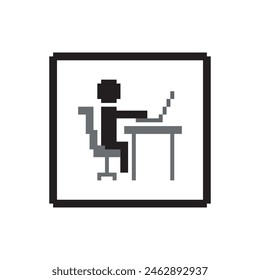 Computer scientist at his desk, pixel art computing
