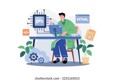 Computer Scientist Illustration concept. A flat illustration isolated on white background