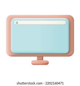 Computer Screen 3D Icon Vector Illustration on White Background, Empty Display Mockup, PC Monitor